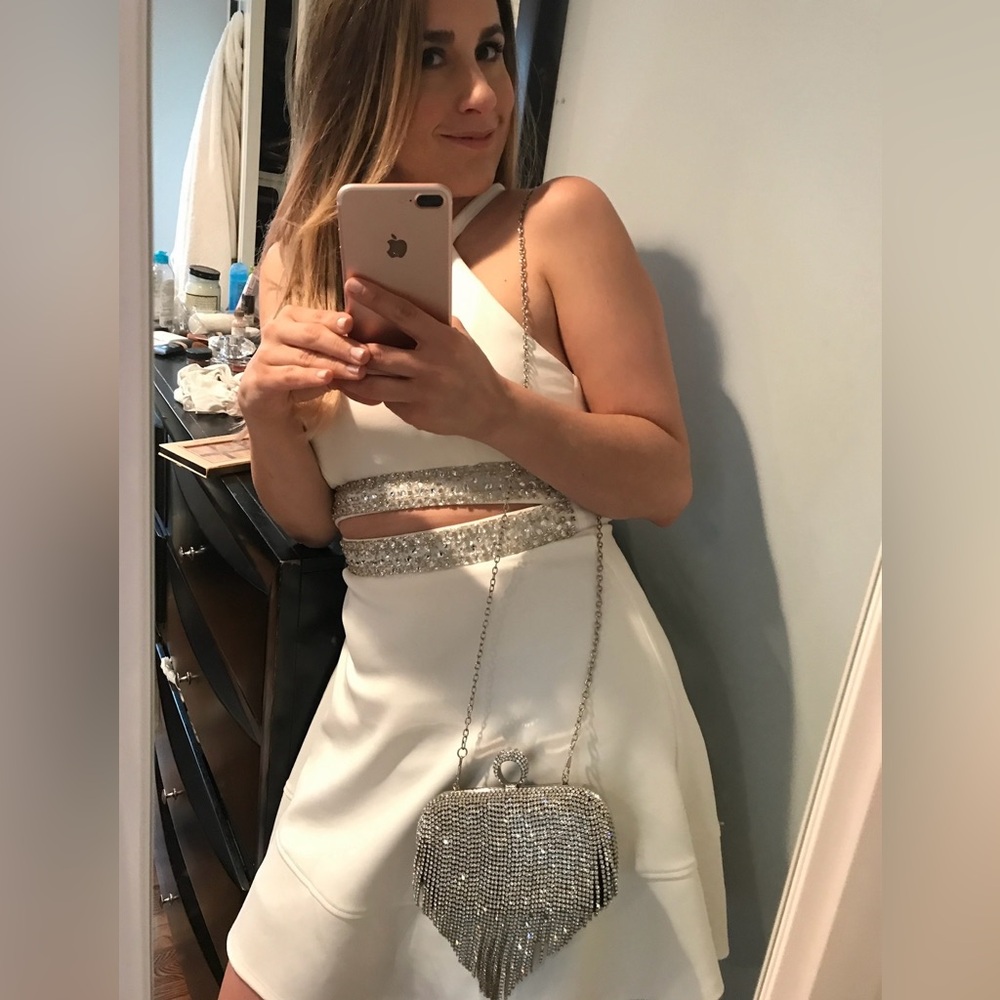 white mini dress with Rhinestones